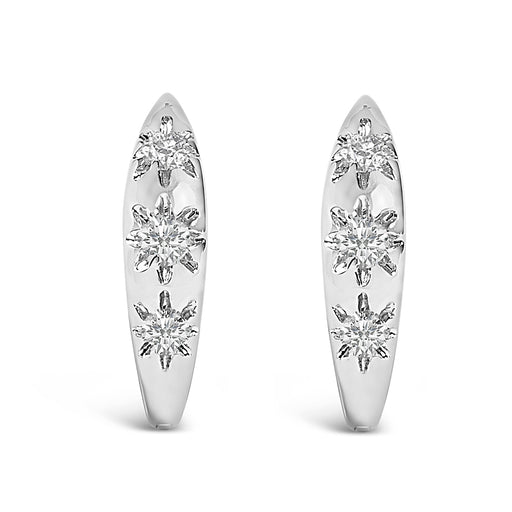 Bids.com 10K White Gold 1/5 Cttw Lab Grown Diamond Three Stone Huggie Hoop Earrings Earrings