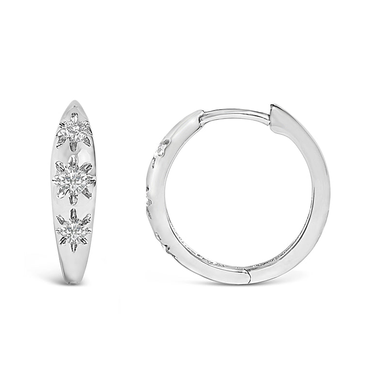 Bids.com 10K White Gold 1/5 Cttw Lab Grown Diamond Three Stone Huggie Hoop Earrings Earrings