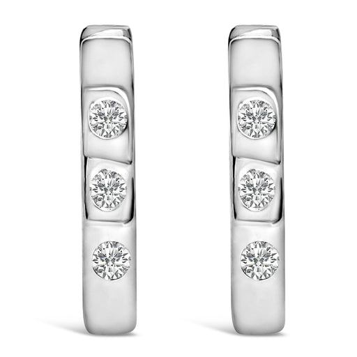 Bids.com 10K White Gold 1/10 Cttw Three Stone Lab Grown Diamond Oval Huggies Hoop Earrings Earrings