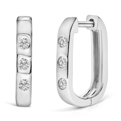 Bids.com 10K White Gold 1/10 Cttw Three Stone Lab Grown Diamond Oval Huggies Hoop Earrings Earrings