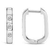 Bids.com 10K White Gold 1/10 Cttw Three Stone Lab Grown Diamond Oval Huggies Hoop Earrings Earrings