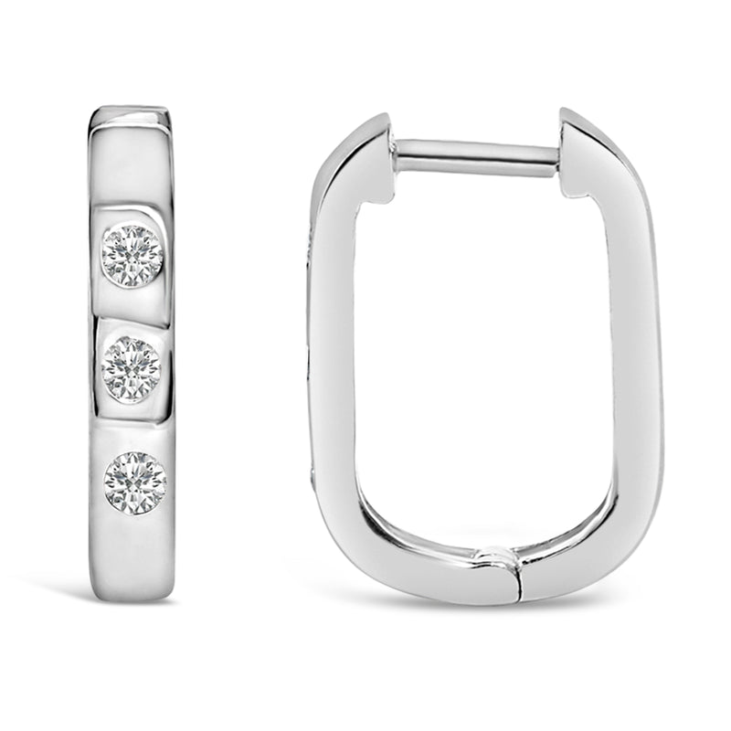 Bids.com 10K White Gold 1/10 Cttw Three Stone Lab Grown Diamond Oval Huggies Hoop Earrings Earrings
