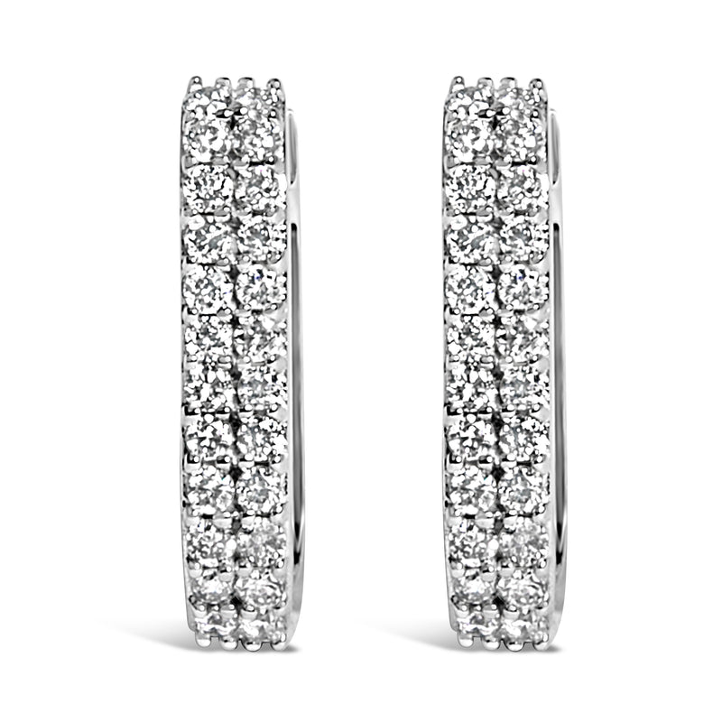 Bids.com 10K White Gold 1/4 Cttw Lab Grown Diamond Double Row Huggie Hoop Earrings Earrings