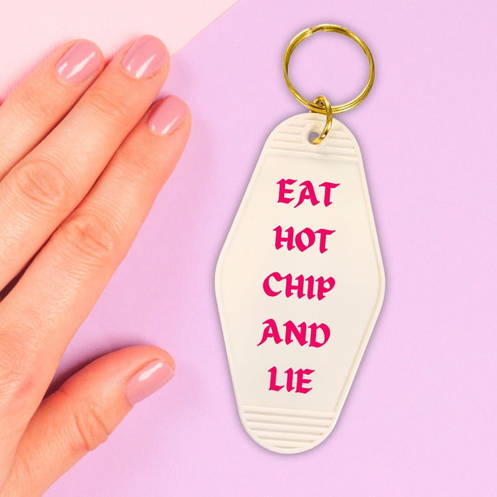 The Bullish Store - Eat Hot Chip And Lie Motel Style Keychain In White