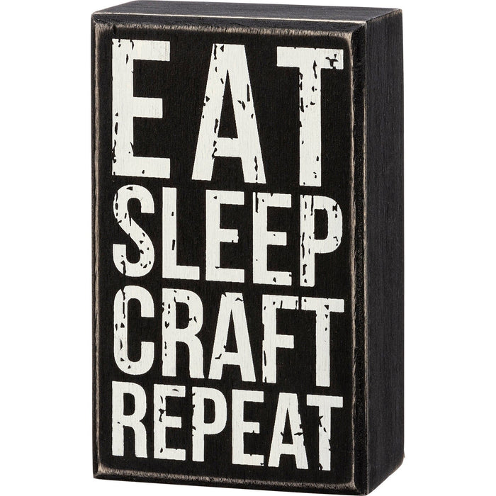 The Bullish Store - Eat Sleep Craft Repeat Wooden Box Sign, Funny/Rustic/Modern Quote Wall Art, Living/Dining/Bedroom, Cute Farmhouse Decor