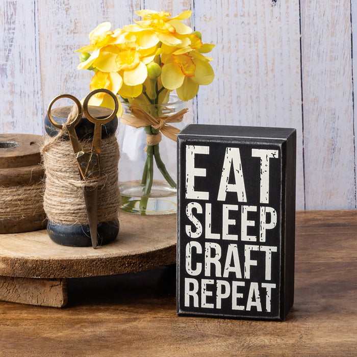 The Bullish Store - Eat Sleep Craft Repeat Wooden Box Sign, Funny/Rustic/Modern Quote Wall Art, Living/Dining/Bedroom, Cute Farmhouse Decor