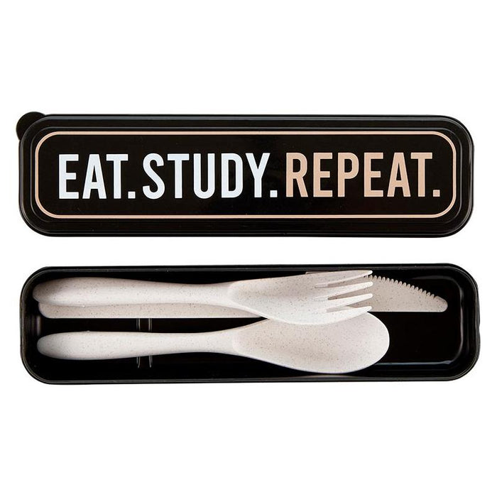 The Bullish Store - Eat.Study.Repeat Reusable Cutlery Set | 3 Piece With Storage Case