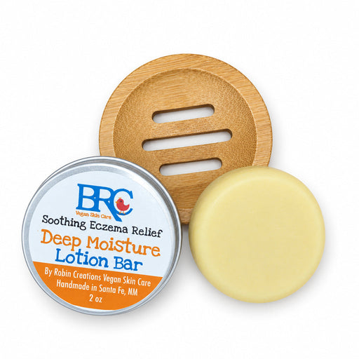By Robin Creations Eczema Relief Zero Waste Solid Lotion Bar Deodorant & Body Care White Smoke 1 Bar with Bamboo Tray & Storage Tin