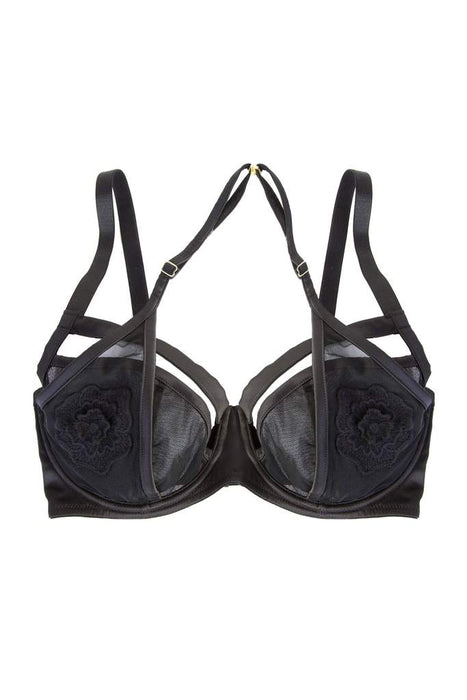 Effie Black Satin and Mesh Applique Bra