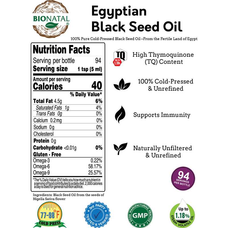 Bionatal Egyptian Black Seed Oil 16oz (GLASS) Black Seed Oil