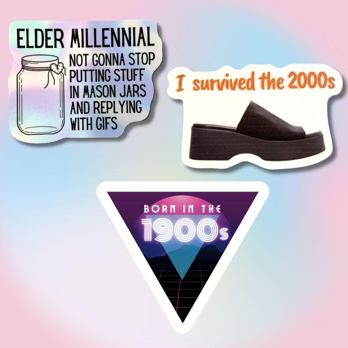 The Bullish Store - Elder Millennial Bundle Sticker | Laptop Phone Water Bottle Vinyl Decals | 3 Pack