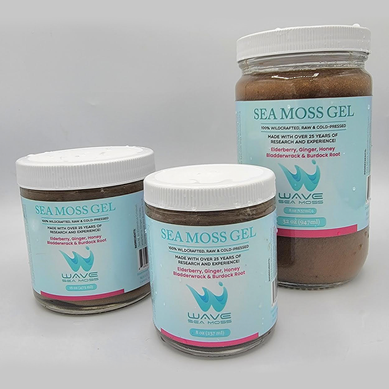 Ocean's Garden Gel WAVE Premium Sea Moss with Bladderwrack, Burdock root, and Elderberry, Ginger, and Honey (Half Case) Organic Health