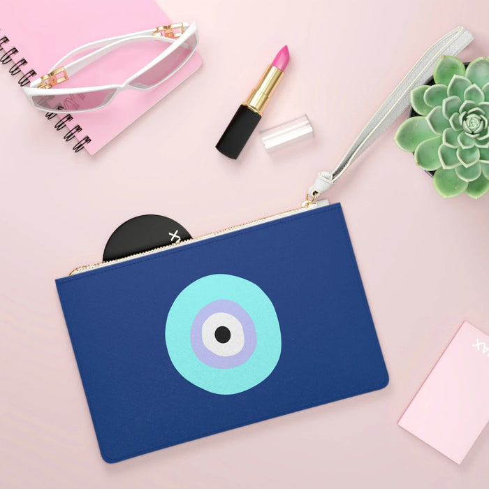 The Bullish Store - Electric Blue Evil Eye White Clutch | Makeup Bag Or Organizer Pouch