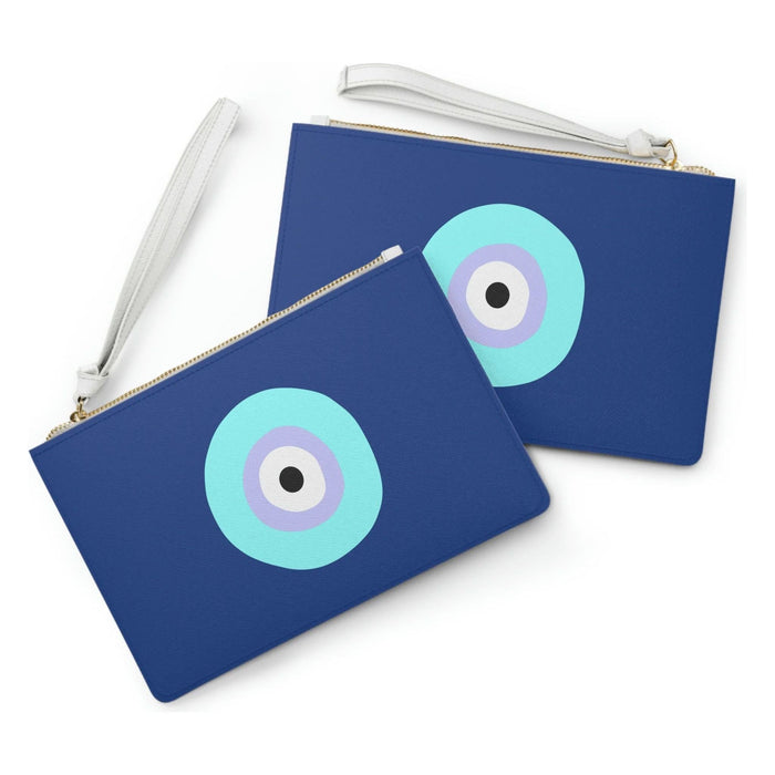 The Bullish Store - Electric Blue Evil Eye White Clutch | Makeup Bag Or Organizer Pouch