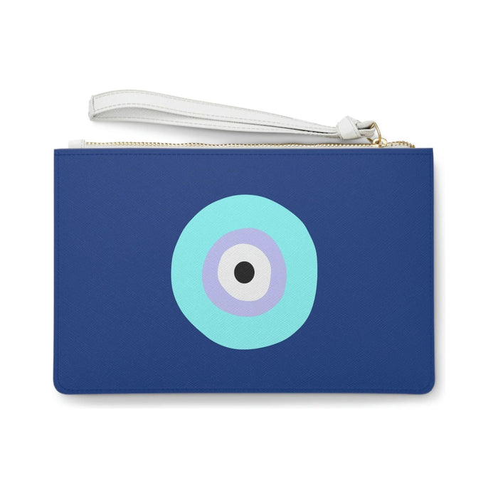 The Bullish Store - Electric Blue Evil Eye White Clutch | Makeup Bag Or Organizer Pouch