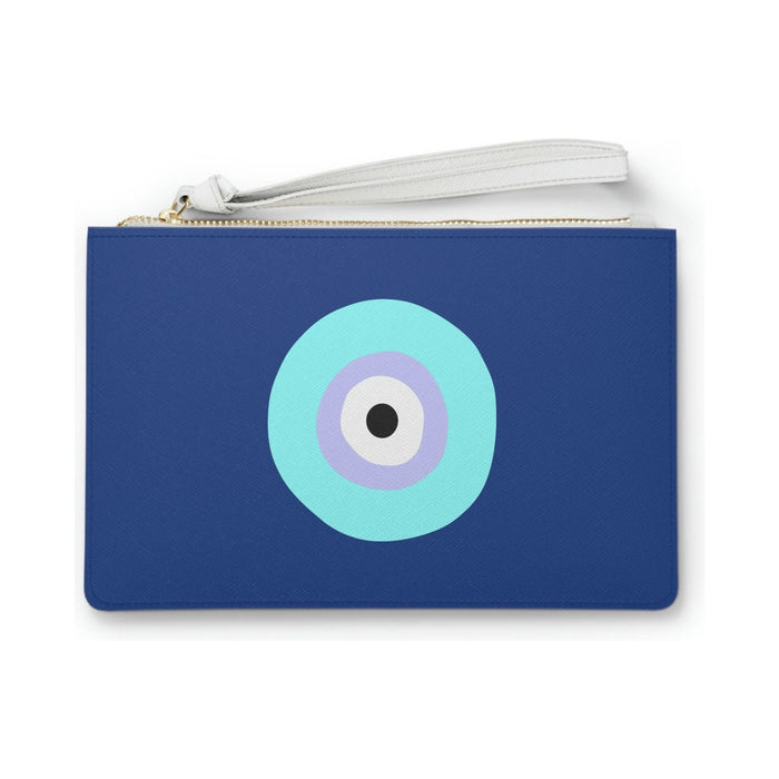 The Bullish Store - Electric Blue Evil Eye White Clutch | Makeup Bag Or Organizer Pouch