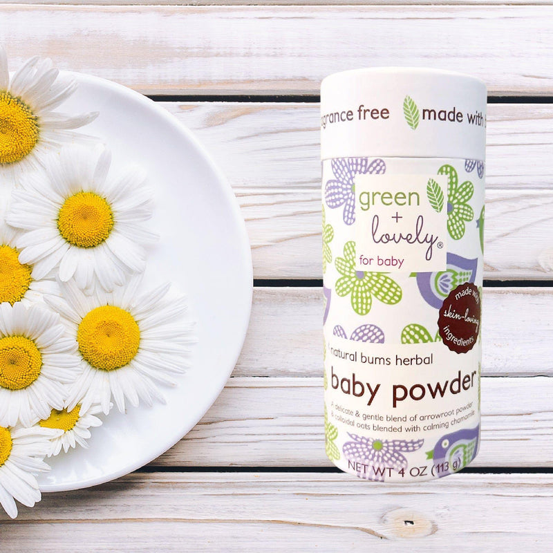 Green + Lovely Natural Bums Organic Soothing Herbal Baby Powder - 6 oz Baby Powder