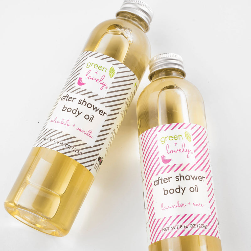 Green + Lovely LAVENDER ROSE + CALENDULA VANILLA After Shower Body Oils - Dry Oil Moisturizer