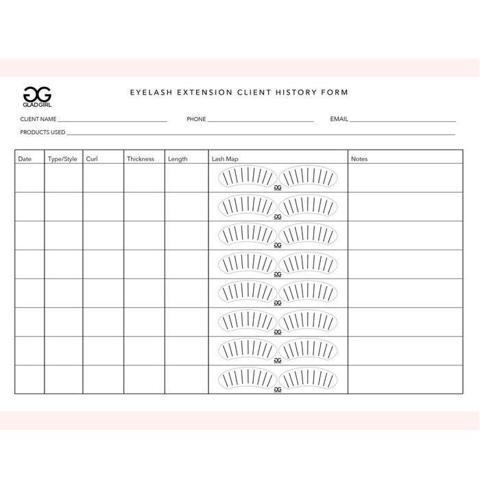 Eyelash Extension Client History Form - 25 Per Quantity