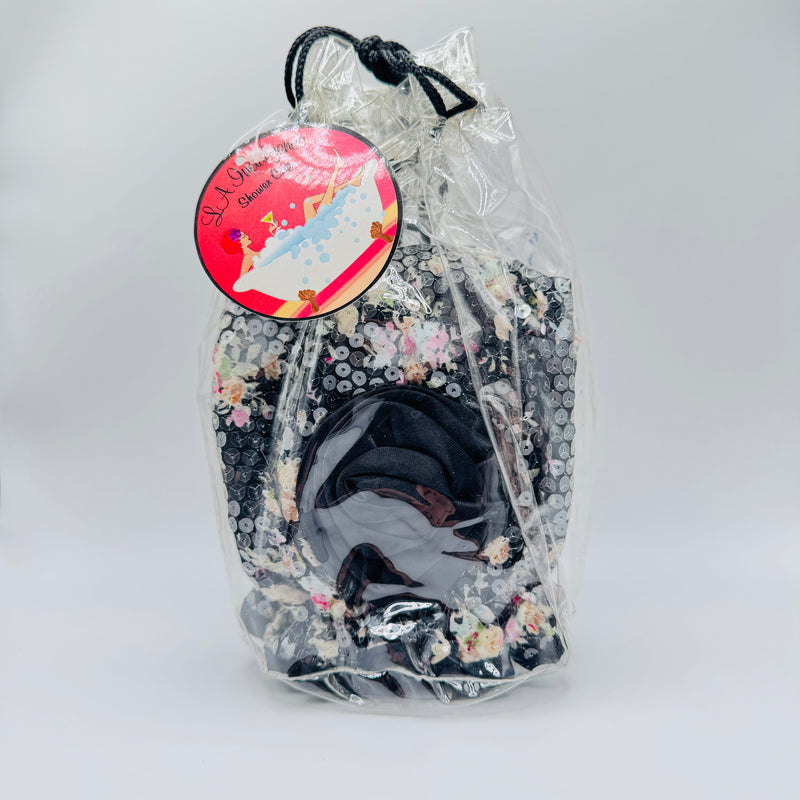 LA Indulgence LA Indulgence Reusable Shower Cap Black with Flowers Bath & Body