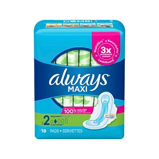 Always Always Maxi Long Super Pads with Wings 8 Packs of 18 Feminine Pads & Protectors