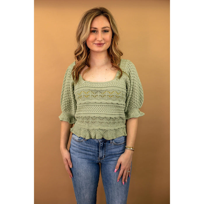 Chelsey Eyelet Knit Top in Sage