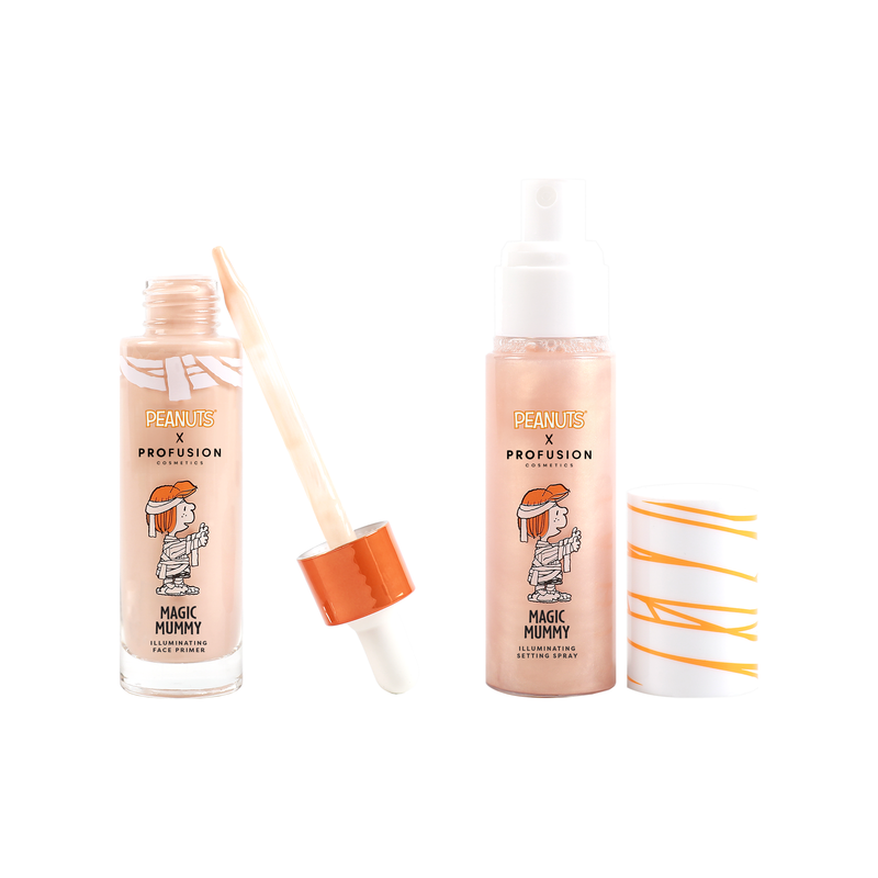 Profusion Cosmetics Peanuts Halloween | Magic Mummy Illuminating Face Primer & Setting Spray Set face