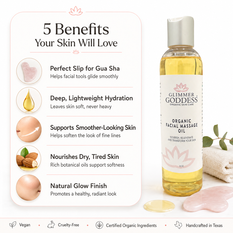 Glimmer Goddess® Organic Skin Care Organic Facial Massage Oil – Anti-Aging Treatment Moisturizers