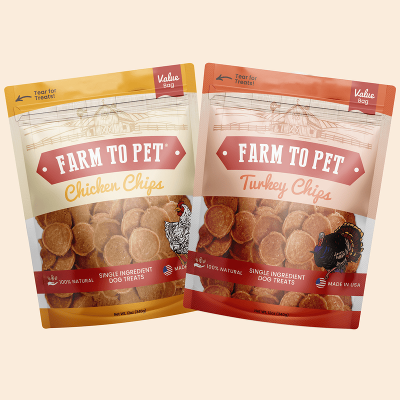 Farm To Pet Turkey & Chicken Chip Dog Treat Duo | Single-Ingredient Poultry Treats for Dogs Chip