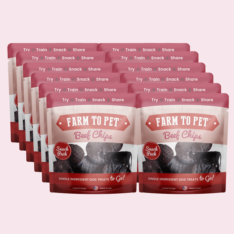 Farm To Pet Beef Chips Snack Pack Bundles | Dog Treats for Training & Travel Snack Pack Pale Violet Red 6 Pack,12 Pack,24 Pack