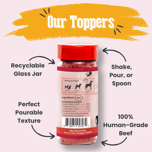 Farm To Pet Treat Topper Beef Dog Food Topper | Powdered Meal Topper for Pets Topper
