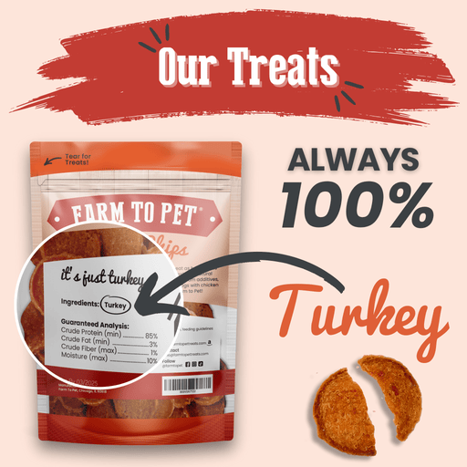 Farm To Pet Turkey Chips for Dogs | All-Natural Single-Ingredient Healthy Dog Treats Chip