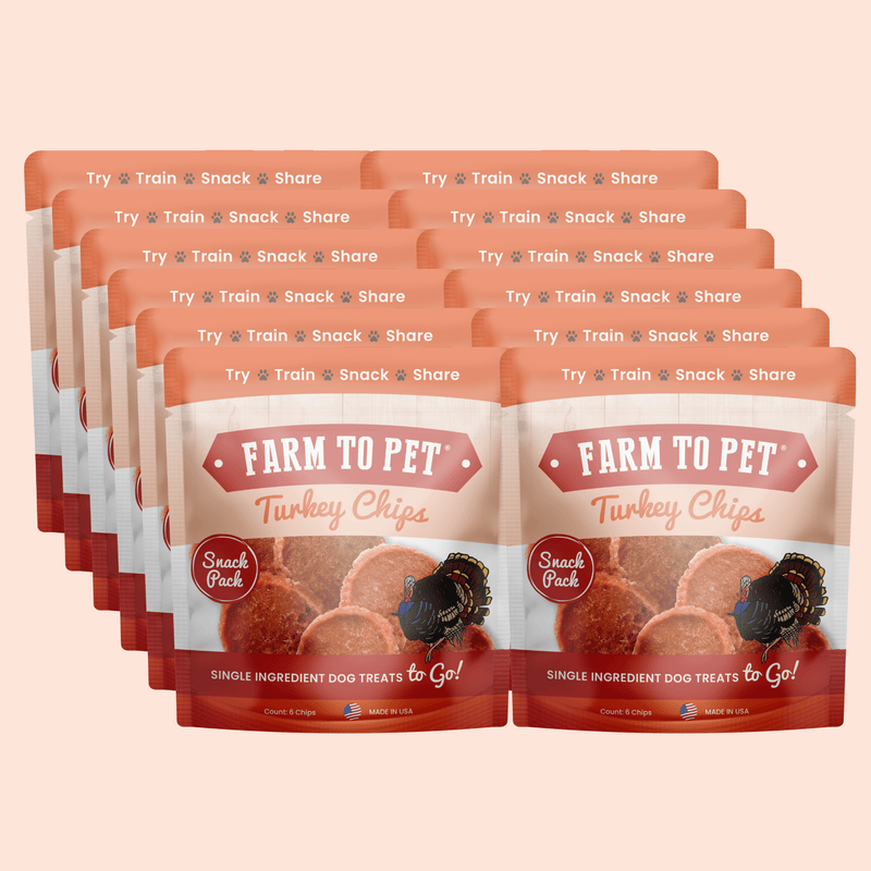 Farm To Pet Turkey Chips Snack Pack Bundles | Low Allergen Treats for Training Snack Pack Dark Salmon 6 Pack,12 Pack,24 Pack