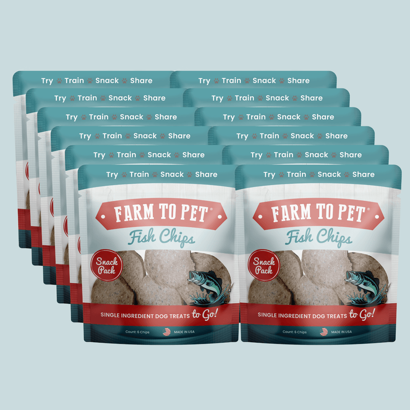 Farm To Pet Fish Chips Snack Pack Bundles | Dog Treats for Training & Travel Snack Pack Light Gray 6 Pack,12 Pack,24 Pack