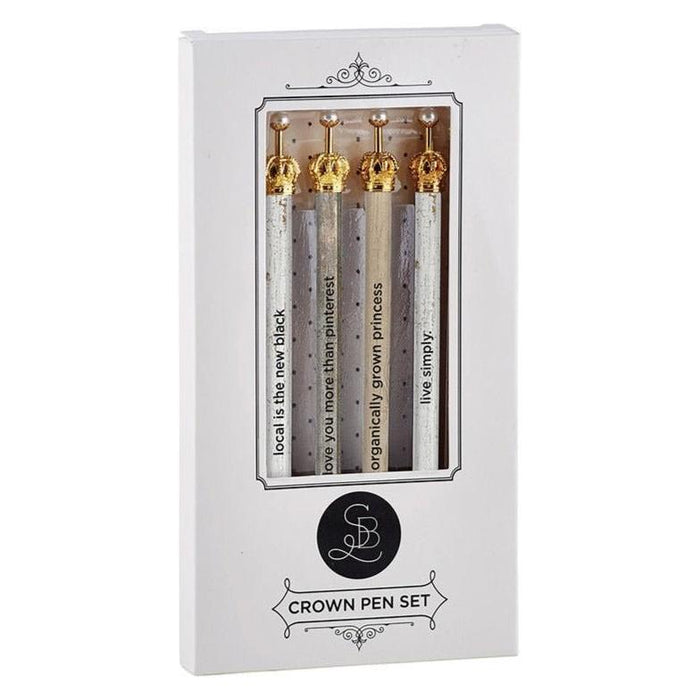 Farmhouse Crown Boxed Pen Set of 4 | Giftable Pens with Gold Accents | Local Is The New Black, Organically Grown Princess...