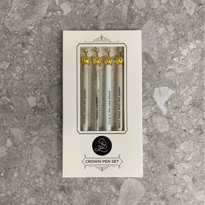 Farmhouse Crown Boxed Pen Set of 4 | Giftable Pens with Gold Accents | Local Is The New Black, Organically Grown Princess...