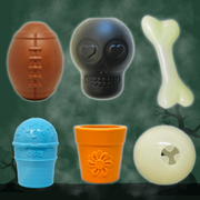 Farm To Pet Dog Treat Dispensers Treat Dispenser Dark Slate Gray Black Skull,Brown Football,Blue Ice Cream,Glow-In-The-Dark Ball,Glow-In-The-Dark Bone,Orange Flower Pot