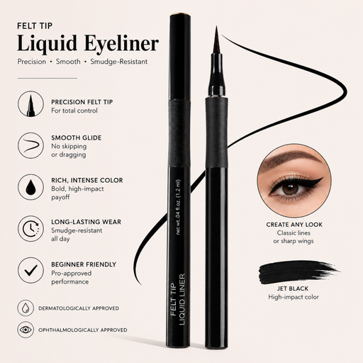 Sydoni Skincare and Beauty FELT TIP LIQUID EYELINER | Precision Control & Bold Definition .025 FL. OZ. Liquid Felt Tip Eye Liner