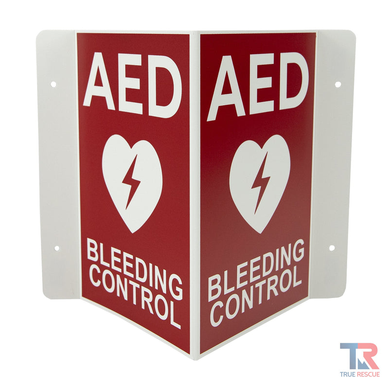 True Rescue Transforming AED / BC Wall Sign - Red Bleeding Control Sign White Smoke