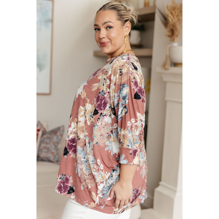 Float On Floral Top in Marsala