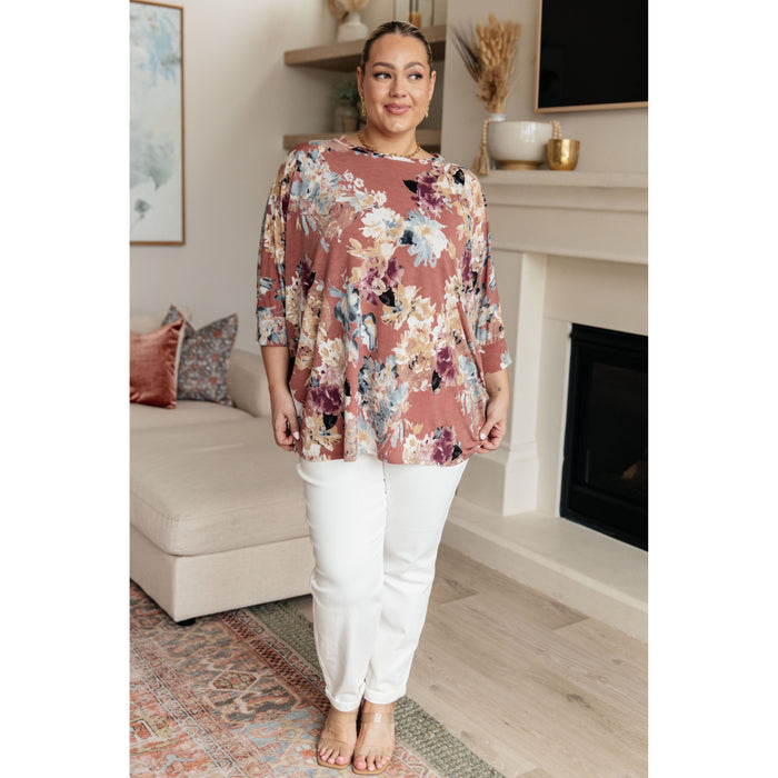 Float On Floral Top in Marsala