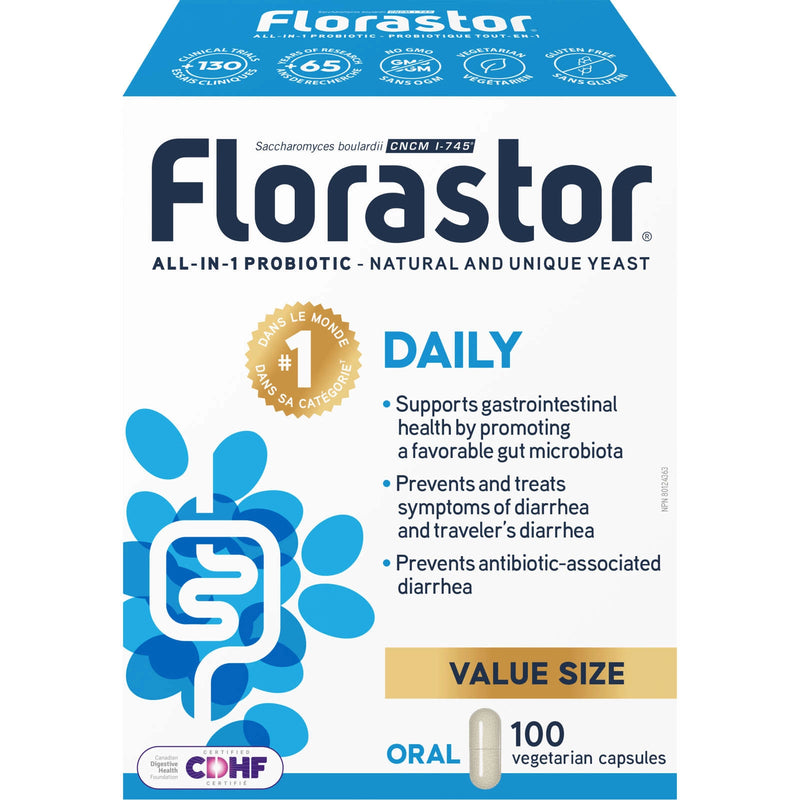 Florastor Daily Probiotic Capsules 100 ct – Supports Gut Health & Immune Function Naturally