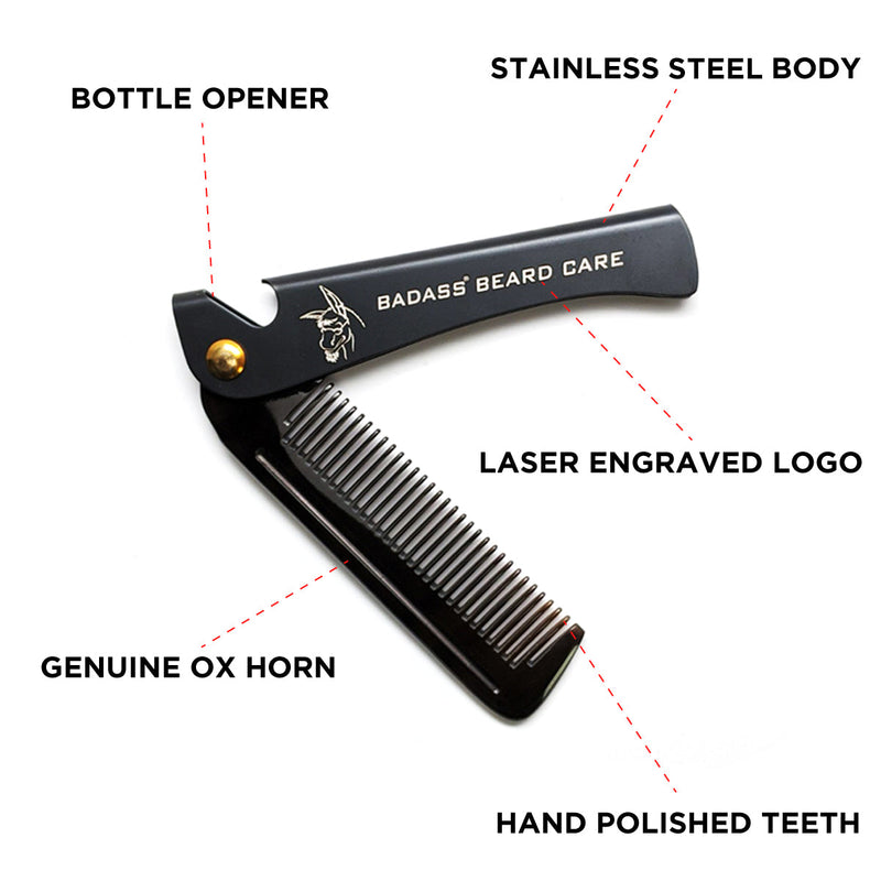 Badass Beard Care 2-in-1 Folding Ox Horn Comb COMB