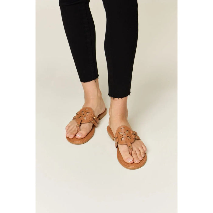 Cutout Vegan Leather Open Toe Sandals in Tan