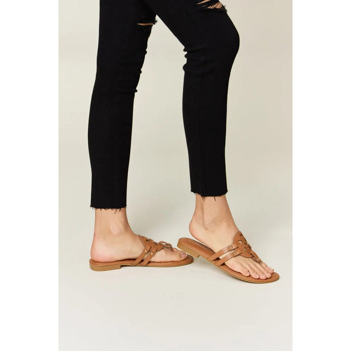 Cutout Vegan Leather Open Toe Sandals in Tan