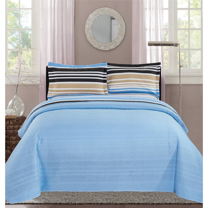 Shopbobbys Premius France Stripe Printed Reversible Quilt Set, Blue