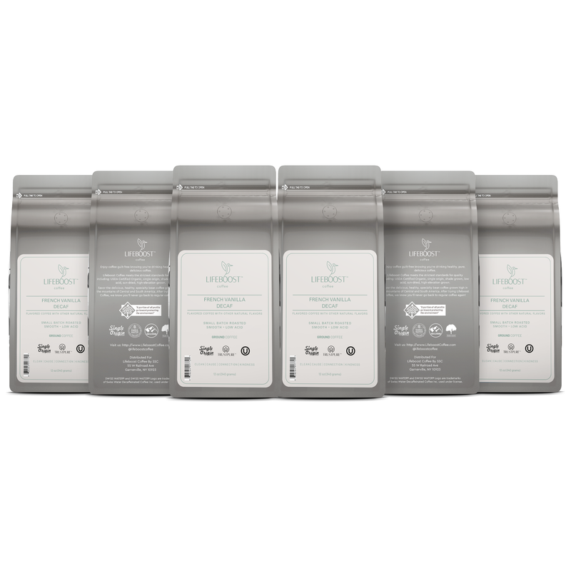 Lifeboost Coffee French Vanilla Decaf Decaf Roast Light Gray Ground / 6