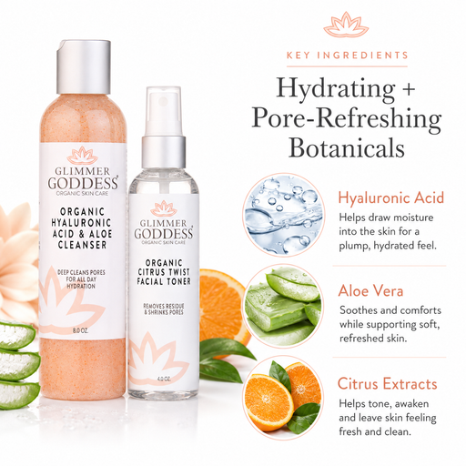 Glimmer Goddess® Organic Skin Care Fresh Start Duo – Hydrating Cleanser & Toner Facial Cleansing Kits White Smoke