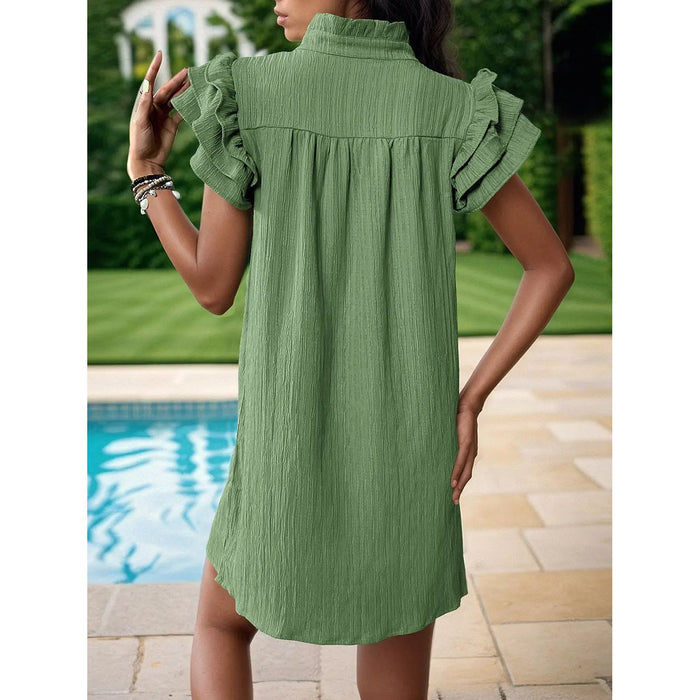 Frill Notched Flounce Sleeve Mini Dress