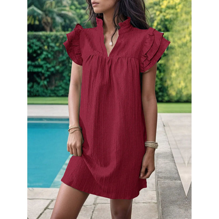 Frill Notched Flounce Sleeve Mini Dress